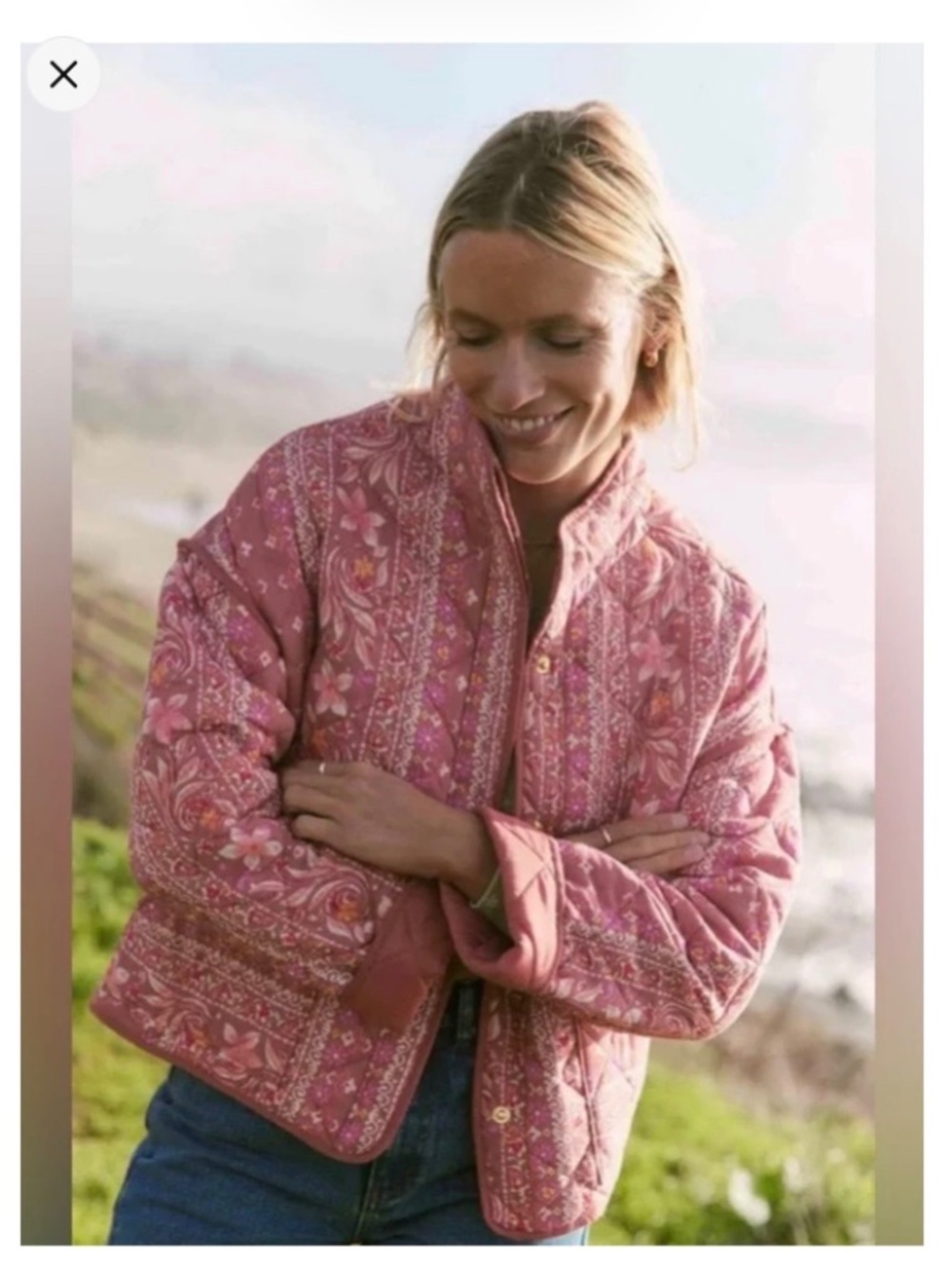 Billabong folk story quilted jacket, large, NWT